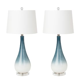 2 Sea Winds Lux Lighting Blue White 30.5 Inch Glass Table Lamps