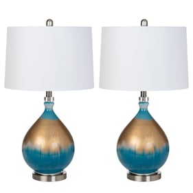 2 Sea Winds Lux Lighting Gold Blue 27 Inch Glass Table Lamps