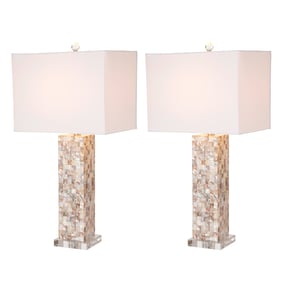 2 Sea Winds Lux Lighting Pearl 28 Inch Table Lamps With Linen Shade