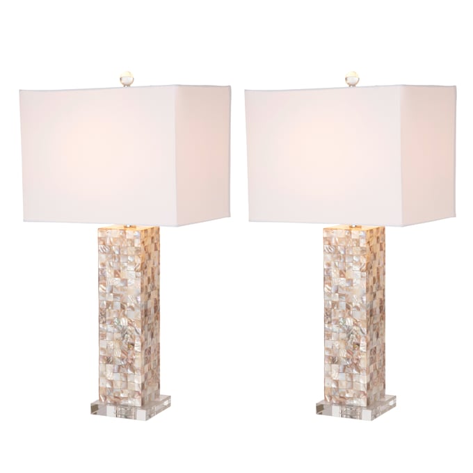 2 Sea Winds Lux Lighting Pearl 28 Inch Table Lamps With Linen Shade SEWN-LUX-1720-PEARL