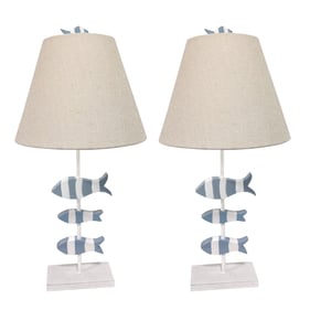 2 Sea Winds Lux Lighting Blue White Coastal Table Lamps