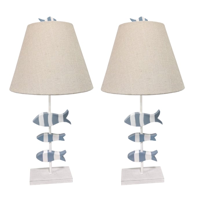 2 Sea Winds Lux Lighting Blue White Coastal Table Lamps SEWN-LUX-2051-BLUE-WHITE