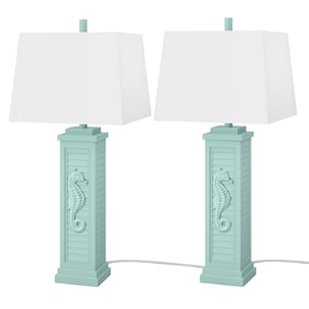 2 Sea Winds Lux Lighting Teal Blue 32 Inch Lamps With USB Port