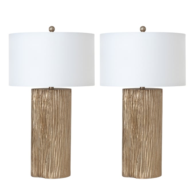 2 Sea Winds Lux Lighting Wood Gold 30 Inch Table Lamps With USB Port SEWN-LUX-4012-GOLD-USB