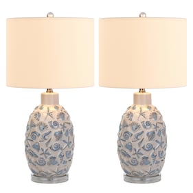 2 Sea Winds Lux Lighting White Blue Ceramic Crystal Table Lamps