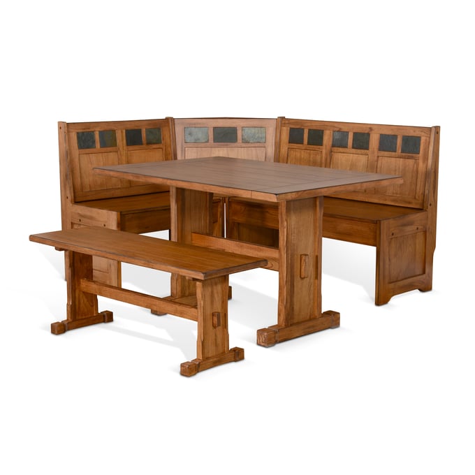 Purity Craft Aurelia Rustic Oak Breakfast Nook Set with Side Bench 0219RO2