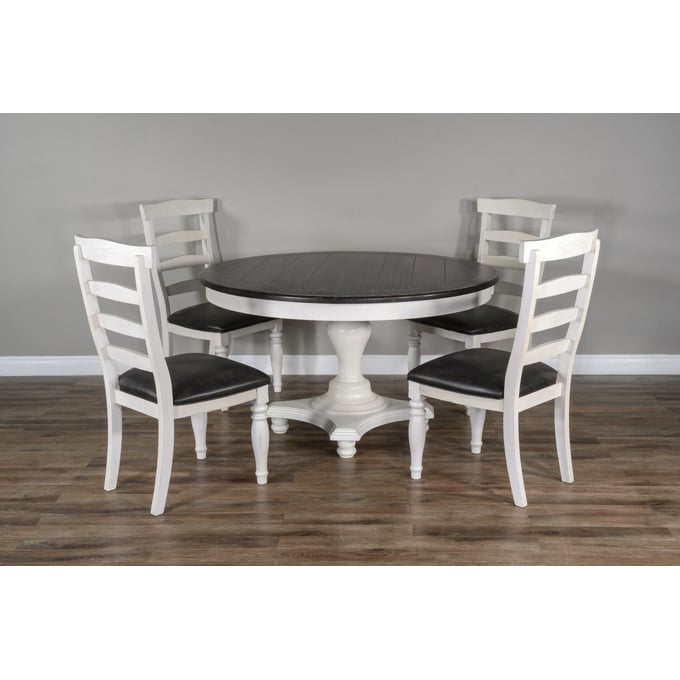 Purity Craft Zen White Dark Brown 5pc Round Dining Room Set 1014EC-1432EC-C-DR-S1