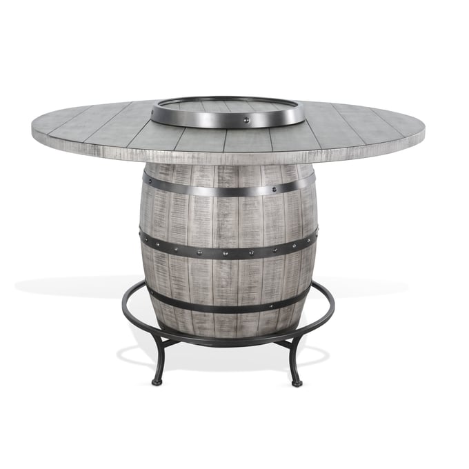 Purity Craft Isadora Gray Round Pub Table with Wine Barrel Base 1038AG