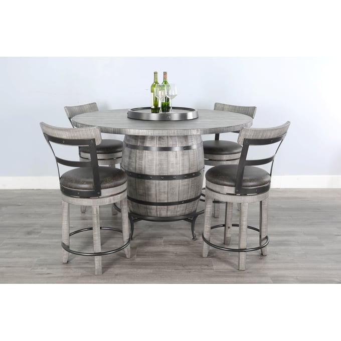 Purity Craft Isadora Gray 5pc Round Pub Table Set 1038AG-CHT-S1