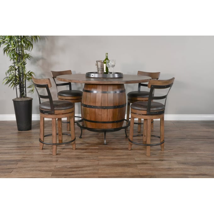 Purity Craft Eudora Natural 5pc Round Pub Set with Swivel Barstools 1038BU-PUB-S4