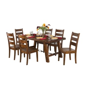 Purity Craft Lorelei Medium Brown 7pc Dining Room Set with Wood Seat Chair