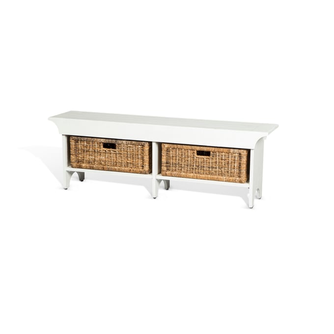 Purity Craft Rose White Bench with Woven Baskets 2025RB-S