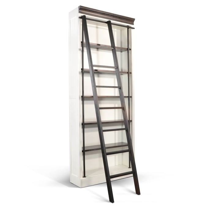 Purity Craft Zen White Dark Brown Bookcase with Ladder 2836EC