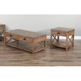 Purity Craft Eulalia Weathered Brown 3pc Coffee Table Set