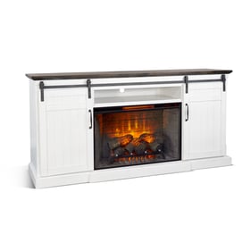 Purity Craft Rose White 78 Inch Barn Door Media Console with Electric Firep...