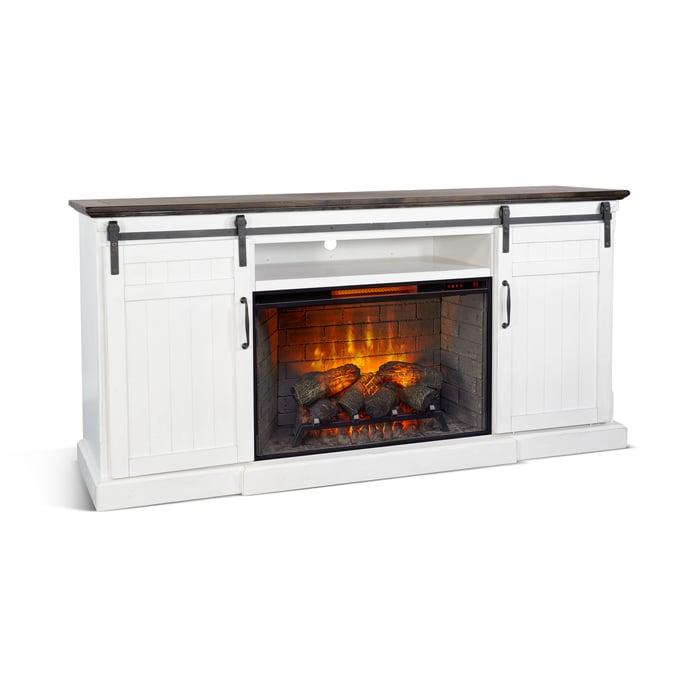 Purity Craft Rose White 78 Inch Barn Door Media Console with Electric Fireplace K3648EC-AS