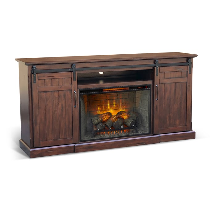 Purity Craft Rose Brown 78 Inch Barn Door Media Console with Electric Fireplace K3648VM-A