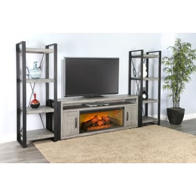 Purity Craft Isadora Grey 126 Inch Media Wall with Electric Fireplace