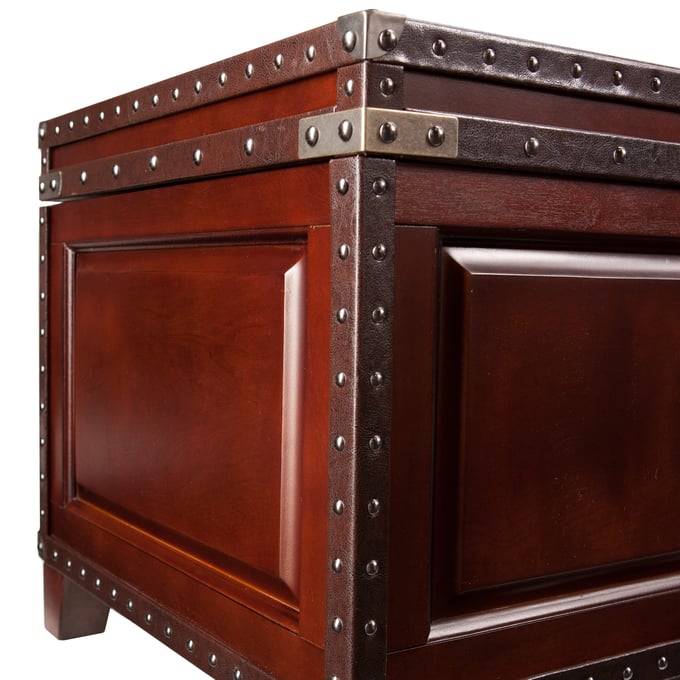 Southern Enterprises Steamer Trunk Coffee Table in Walnut