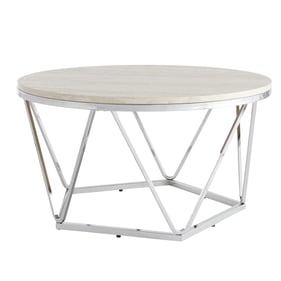 Southern Enterprises Luna Silver Metal Faux Stone Round Coffee Table