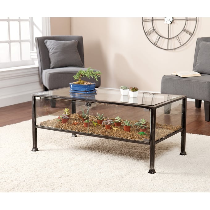 Southern enterprises terrarium glass shop display coffee table in black