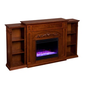 Southern Enterprises Chantilly Autumn Oak Color Changing Fireplace with Boo...