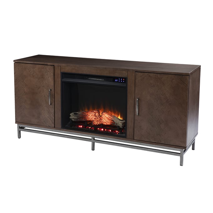 Southern Enterprises Dibbonly Brown Touch Screen Electric Fireplace with Media Storage SNENT-FR1095756