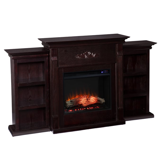 Southern Enterprises Tennyson Espresso Touch Screen Electric Fireplace with Bookcases SNENT-FR8545