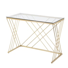 Southern Enterprises Dezby Gold Modern Glass Top Desk