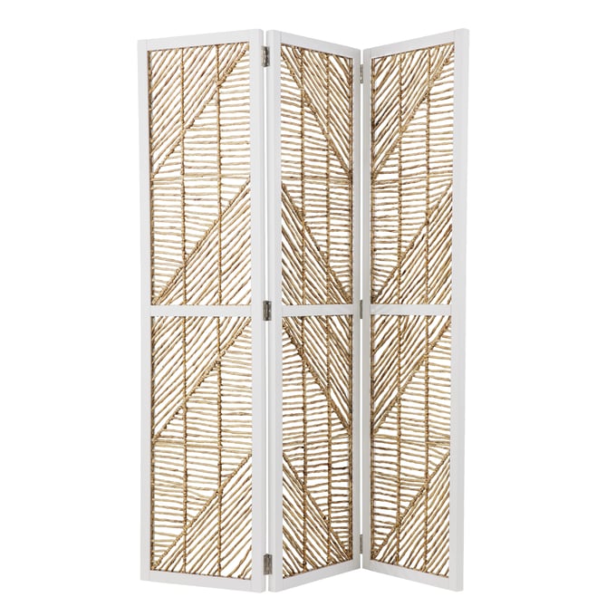 Southern Enterprises Quilino White Natural Room Divider Screen SNENT-HZ1153466