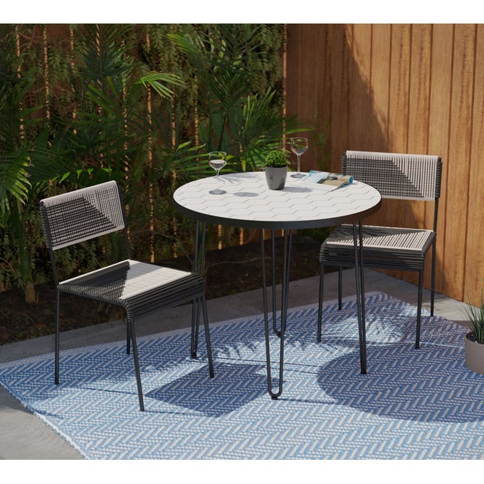 Southern Enterprises Watkindale Black White 3pc Outdoor Dining Set SNENT-OD117243