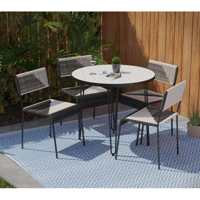 Southern Enterprises Watkindale Black White 5pc Outdoor Dining Set SNENT-OD117245