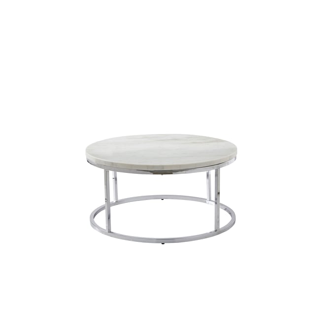 Steve Silver Echo Chrome White Marble Top Round Cocktail Table SSF-EC100WC