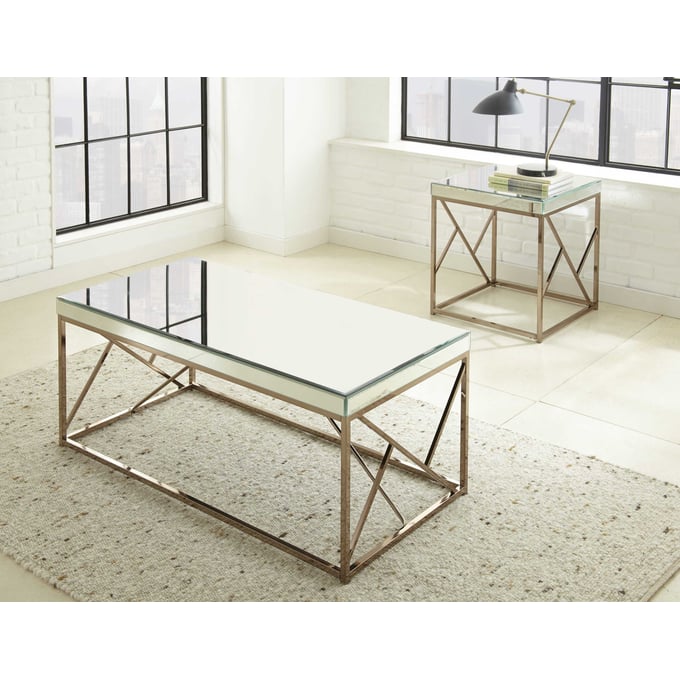 Steve Silver Evelyn Copper Chrome 3pc Coffee Table Set SSF-EV200-OCT-S1