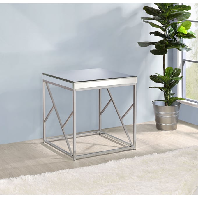 Steve Silver Evelyn Silver Chrome Mirror Top End Table SSF-EV300E