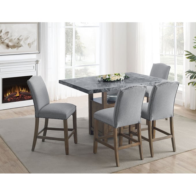 Steve Silver Grayson Gray Marble 5pc Counter Dining Set SSF-GS600C5PC