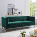 Isaac Channel Stitch Green Velvet Sofa