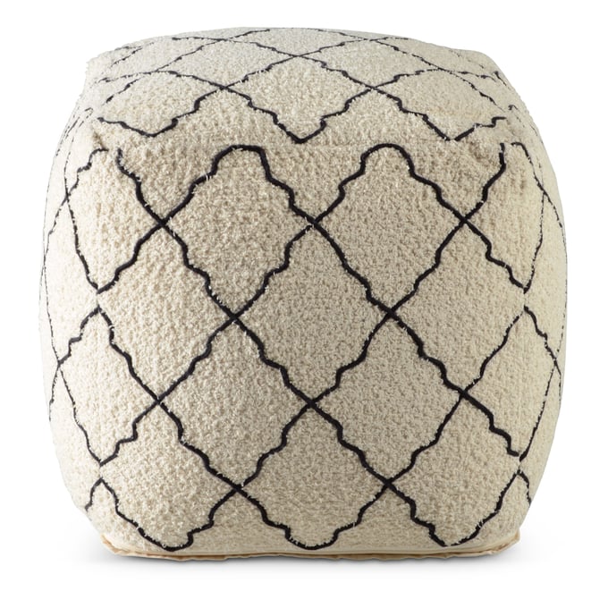 Steve Silver Lattice Cream Black Square Pouf SSF-LT180P