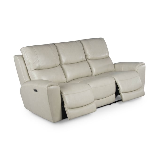 Armen Living Claude Dual Power Headrest and Lumbar Support Recliner Chair in Light Grey Genuine Leather