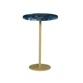 Steve Silver Oceana Brass Gold Agate Top Round Chairside Accent End Table