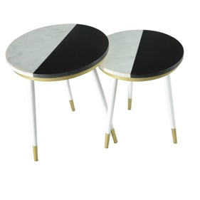 Steve Silver Taj Black White 2pc Marble Top Side Tables