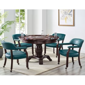 Steve Silver Tournament Cherry Teal Brown Top 5pc Dining Game Table Set