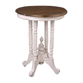 Sunset Trading Shabby Chic Cottage Antique White Brown Round End Table