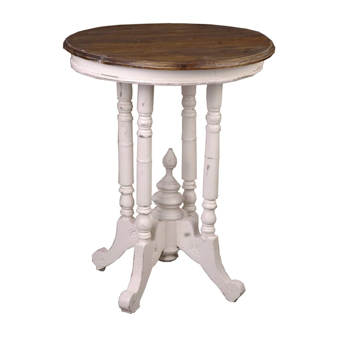 Sunset Trading Shabby Chic Cottage Antique White Brown Round End Table SST-CC-TAB131TLD-AWRW