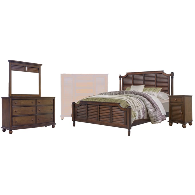 Sunset Trading Bahama Shutter Walnut 4pc Bedroom Set with Queen Bed SST-CF-1105-BR-S4