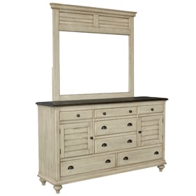 Sunset Trading Shades of Sand Cream Walnut 7 Drawer Dresser and Mirror