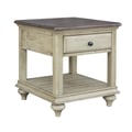 Sunset Trading Shades of Sand End Table | Drawer Shelf | Cream/Walnut Brown Solid Wood