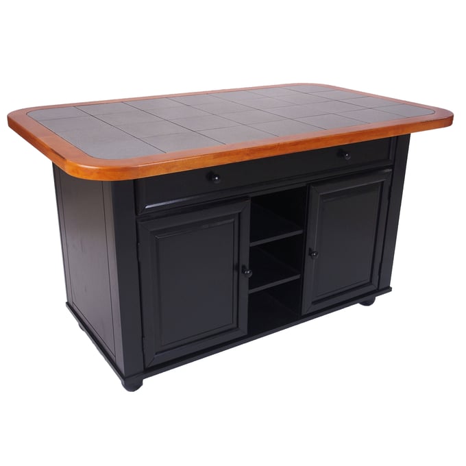 Sunset Trading Antique Black Cherry Gray Tile Top Kitchen Island SST-CY-KITT02-BCH