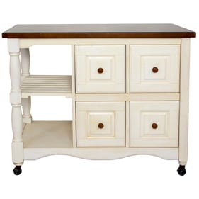 Sunset Trading Andrews Antique White Chestnut Four Drawer Kitchen Cart