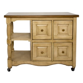 Sunset Trading Brook Wheat Pecan Four Drawer Kitchen Cart